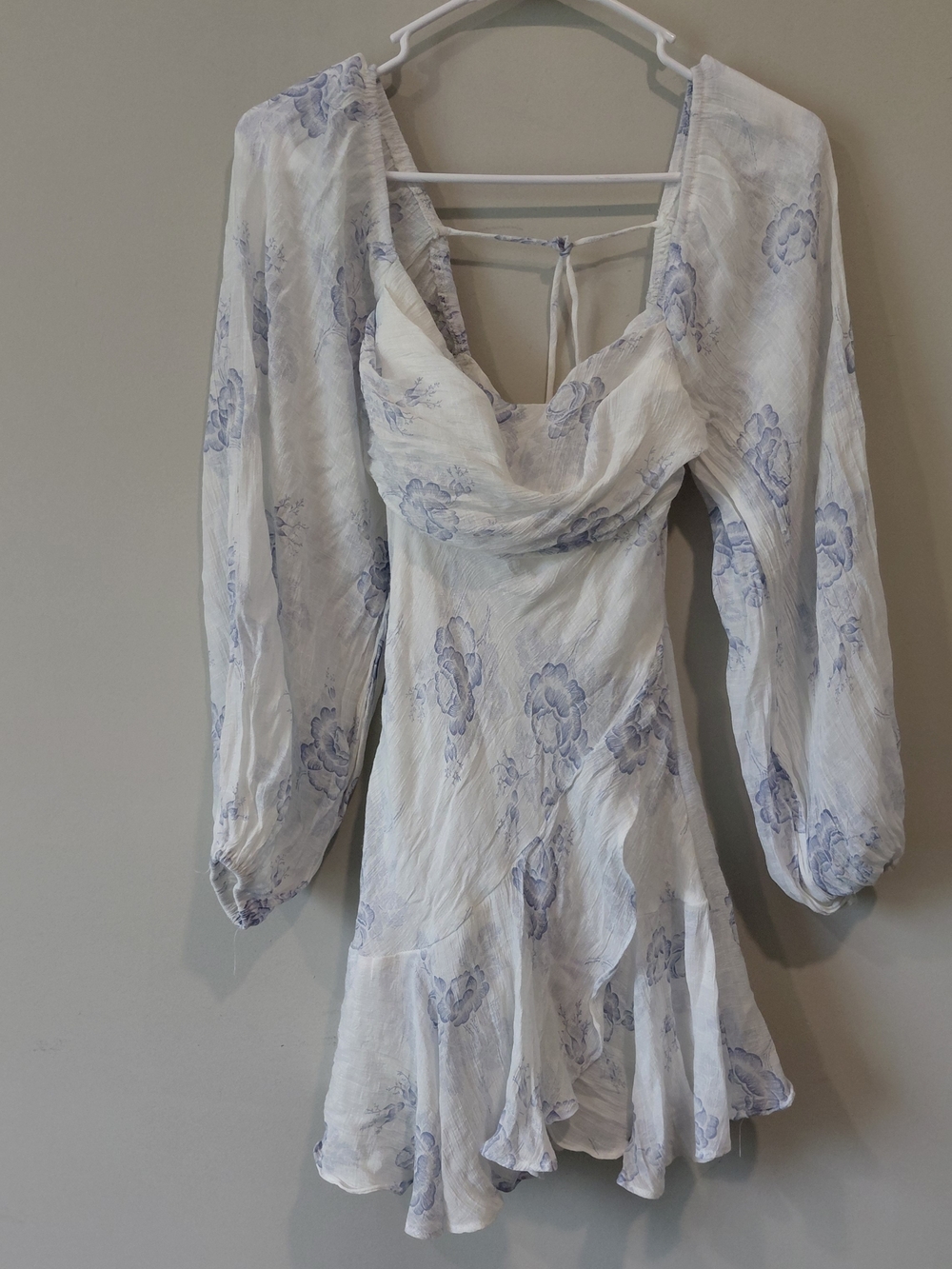 Selfie Leslie White Mini Dress with Pale Blue Floral Print